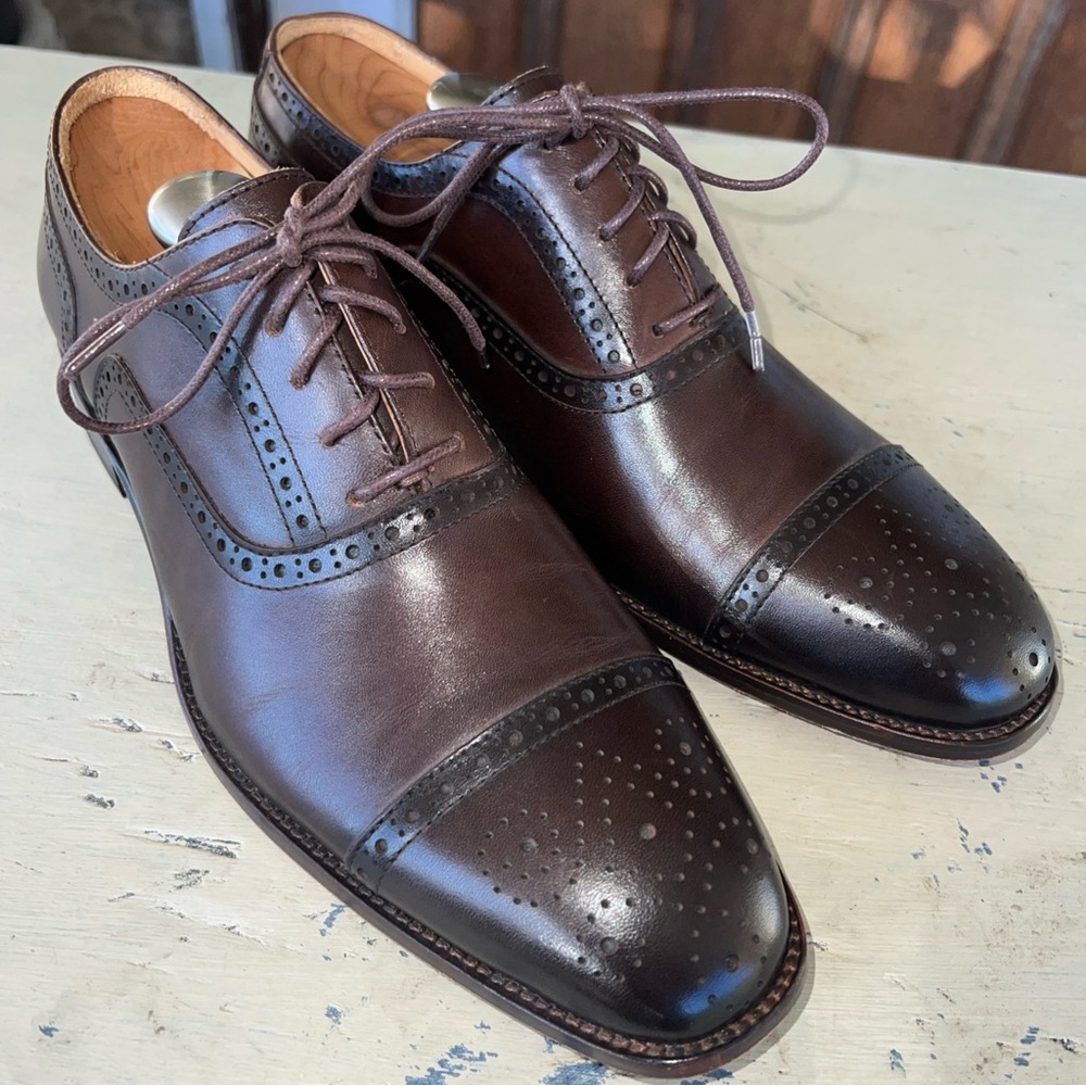 Hart Schaffner Marx Brown Oxford Cap Toe Dress Shoes Mens Sz 9M Leather